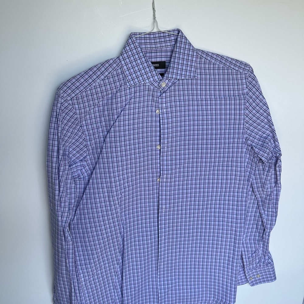 Hugo Boss Purple Plaid Casual Shirt size 15 1/2